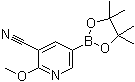 structure of CAS# 1073354-05-8, 2-Methoxy-5-(4,4,5,5-tetramethyl-1,3,2-dioxaborolan-2-yl)nicotinonitrile