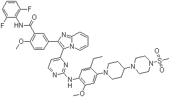 structure of CAS# 1089283-49-7, GSK 1904529A;GSK 4529; N-(2,6-Difluorophenyl)-5-[3-[2-[[5-ethyl-2-(methyloxy)-4-[4-[4-(methylsulfonyl)-1-piperazinyl]-1-piperidinyl]phenyl]amino]-4-pyrimidinyl]imidazo[1,2-a]pyridin-2-yl]-2-(methyloxy)benzamide