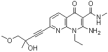 (-)-2-Amino-1-ethyl-1,4-dihydro-7-(3-hydroxy-4-methoxy-3-methyl-1-butyn-1-yl)-N-methyl-4-oxo-1,8-naphthyridine-3-carboxamide molecular structure (CAS 1092539-44-0)