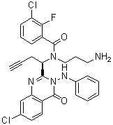 N-(3-Aminopropyl)-3-chloro-N-[(1R)-1-[7-chloro-3,4-dihydro-4-oxo-3-(phenylamino)-2-quinazolinyl]-3-butyn-1-yl]-2-fluorobenzamide molecular structure (CAS 1095253-39-6)