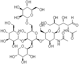 O-alpha-D-Mannopyranosyl-(1→3)-O-[alpha-D-mannopyranosyl-(1→6)]-O-[beta-D-xylopyranosyl-(1→2)]-O-beta-D-mannopyranosyl-(1→4)-O-2-(acetylamino)-2-deoxy-beta-D-glucopyranosyl-(1→4)-2-(acetylamino)-2-deoxy-D-glucose molecular structure (CAS 110037-52-0)