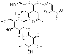 4-Nitrophenyl O-6-deoxy-alpha-L-galactopyranosyl-(1→2)-O-beta-D-galactopyranosyl-(1→3)-2-(acetylamino)-2-deoxy-alpha-D-galactopyranoside molecular structure (CAS 1105508-81-3)
