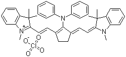 2-((E)-2-(2-(二苯基氨基)-3-[(E)-2-(1,3,3-三甲基-1,3-二氢-2H-吲哚-2-亚基)乙亚基]-1-环戊烯-1-基)乙烯基)-1,3,3-三甲基-3H-吲哚鎓高氯酸盐分子结构 (CAS 110992-57-9)