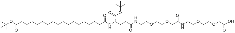 (S)-22-(tert-Butoxycarbonyl)-43,43-dimethyl-10,19,24,41-tetraoxo-3,6,12,15,42-pentaoxa-9,18,23-triazatetratetracontanoic acid molecular structure (CAS 1118767-16-0)