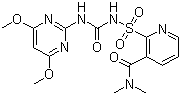 结构式 CAS# 111991-09-4, 烟嘧磺隆; 1-(4,6-二甲氧基嘧啶-2-基)-3-(3-二甲基氨基甲酰吡啶-2-基磺酰)脲