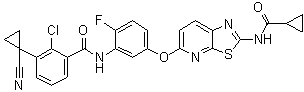 2-Chloro-3-(1-cyanocyclopropyl)-N-[5-[[2-[(cyclopropylcarbonyl)amino][1,3]thiazolo[5,4-b]pyridin-5-yl]oxy]-2-fluorophenyl]benzamide molecular structure (CAS 1125632-93-0)