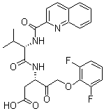结构式 CAS# 1135695-98-5, (3S)-5-(2,6-二氟苯氧基)-3-[[(2S)-3-甲基-1-氧代-2-[(2-喹啉甲酰基)氨基]丁基]氨基]-4-氧代-戊酸