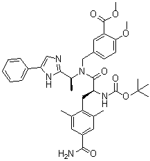 5-[[[(2S)-3-[4-(Aminocarbonyl)-2,6-dimethylphenyl]-2-[[(1,1-dimethylethoxy)carbonyl]amino]-1-oxopropyl][(1S)-1-(5-phenyl-1H-imidazol-2-yl)ethyl]amino]methyl]-2-methoxybenzoic acid methyl ester molecular structure (CAS 1137026-67-5)