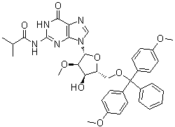 5'-O-[Bis(4-methoxyphenyl)phenylmethyl]-2'-O-methyl-N-(2-methyl-1-oxopropyl)guanosine molecular structure (CAS 114745-26-5)