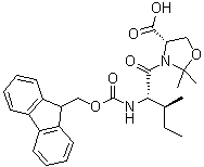 structure of CAS# 1147996-34-6, (4S)-3-[(2S,3S)-2-[[(9H-Fluoren-9-ylmethoxy)carbonyl]amino]-3-methyl-1-oxopentyl]-2,2-dimethyl-4-oxazolidinecarboxylic acid