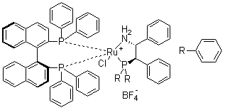 Chloro[(S)-2,2'-bis(diphenylphosphino)-1,1'-binaphthyl][(1S,2S)-2-(diphenylphosphino)-1,2-diphenylethanamine]ruthenium(II) tetrafluoroborate molecular structure (CAS 1150316-02-1)