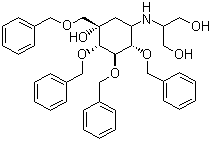 structure of CAS# 115250-39-0, Tetrabenzyl-voglibose;TBV; 2-[[(1S,2S,3R,4S,5S)-5-hydroxy-2,3,4-tris(phenylmethoxy)-5-(phenylmethoxymethyl)cyclohexyl]amino]propane-1,3-diol