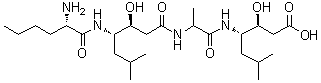 L-Norleucyl-(3S,4S)-4-amino-3-hydroxy-6-methylheptanoyl-N-[(1S)-1-[(1S)-2-carboxy-1-hydroxyethyl]-3-methylbutyl]-L-alaninamide molecular structure (CAS 115388-99-3)