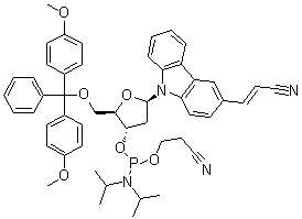 结构式 CAS# 1157899-72-3, (2E)-3-[9-[5-O-[二(4-甲氧基苯基)苯基甲基]-3-O-[[二异丙基氨基](2-氰基乙氧基)膦基]-2-脱氧-beta-D-赤式-呋喃戊糖基]-9H-咔唑-3-基]-2-丙烯腈