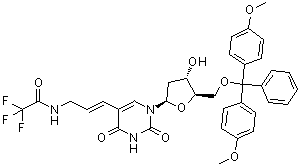 (E)-5'-O-[Bis(4-methoxyphenyl)phenylmethyl]-2'-deoxy-5-[3-[(trifluoroacetyl)amino]-1-propenyl]uridine molecular structure (CAS 115794-56-4)