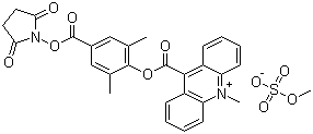 结构式 CAS# 115853-74-2, 9-[[4-[[(2,5-二氧代-1-吡咯烷基)氧基]羰基]-2,6-二甲基苯氧基]羰基]-10-甲基吖啶鎓硫酸甲酯盐