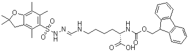 N6-[[[(2,3-Dihydro-2,2,4,6,7-pentamethyl-5-benzofuranyl)sulfonyl]amino]iminomethyl]-N2-[(9H-fluoren-9-ylmethoxy)carbonyl]-L-lysine molecular structure (CAS 1159680-21-3)