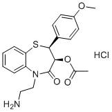 structure of CAS# 116050-35-2, N,N-Didesmethyl Diltiazem Hydrochloride;[(2S,3S)-5-(2-aminoethyl)-2-(4-methoxyphenyl)-4-oxo-2,3-dihydro-1,5-benzothiazepin-3-yl] acetate hydrochloride