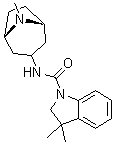 structure of CAS# 117086-68-7, Ricasetron;2,3-Dihydro-3,3-dimethyl-N-[(3-endo)-8-methyl-8-azabicyclo[3.2.1]oct-3-yl]-1H-indole-1-carboxamide; 3,3-Dimethyl-N-1alphaH,5alphaH-tropan-3alpha-yl-1-indolinecarboxamide; BRL 46470