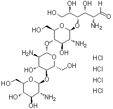 结构式 CAS# 117399-50-5, O-2-氨基-2-脱氧-beta-D-吡喃葡萄糖基-(1→4)-O-2-氨基-2-脱氧-beta-D-吡喃葡萄糖基-(1→4)-O-2-氨基-2-脱氧-beta-D-吡喃葡萄糖基-(1→4)-2-氨基-2-脱氧-D-葡萄糖四盐酸盐