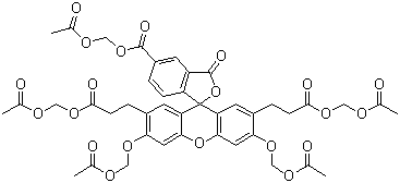 2',7'-二(2-羧基乙基)-5(6)-羧基荧光素乙酰氧甲基酯分子结构 (CAS 117464-70-7)