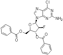 结构式 CAS# 118373-61-8, 6-氯-9-(3,5-二-O-苯甲酰基-2-脱氧-2-氟-beta-D-阿拉伯呋喃糖基)-9H-嘌呤-2-胺