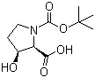 structure of CAS# 118492-87-8, (2R-cis)-3-Hydroxy-1,2-pyrrolidinedicarboxylic acid 1-(1,1-dimethylethyl) ester