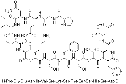 L-Prolylglycyl-L-alpha-glutamyl-L-asparaginyl-L-isoleucyl-L-valyl-L-seryl-L-lysyl-L-seryl-L-phenylalanyl-L-seryl-L-seryl-L-histidyl-L-seryl-L-aspartic acid molecular structure (CAS 1188512-64-2)