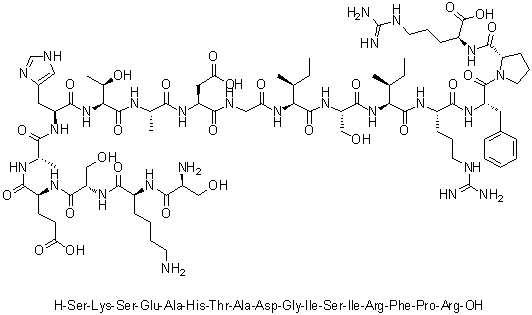 L-Seryl-L-lysyl-L-seryl-L-alpha-glutamyl-L-alanyl-L-histidyl-L-threonyl-L-alanyl-L-alpha-aspartylglycyl-L-isoleucyl-L-seryl-L-isoleucyl-L-arginyl-L-phenylalanyl-L-prolyl-L-arginine molecular structure (CAS 1188512-86-8)