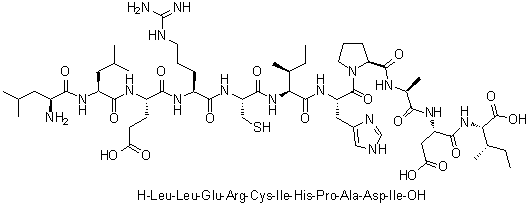 L-Leucyl-L-leucyl-L-alpha-glutamyl-L-arginyl-L-cysteinyl-L-isoleucyl-L-histidyl-L-prolyl-L-alanyl-L-alpha-aspartyl-L-isoleucine molecular structure (CAS 1188512-92-6)