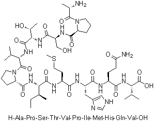 L-Alanyl-L-prolyl-L-seryl-L-threonyl-L-valyl-L-prolyl-L-isoleucyl-L-methionyl-L-histidyl-L-glutaminyl-L-valine molecular structure (CAS 1188512-94-8)