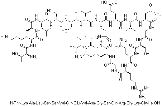 L-Threonyl-L-lysyl-L-alanyl-L-leucyl-L-seryl-L-seryl-L-valyl-L-glutaminyl-L-alpha-glutamyl-L-valyl-L-asparaginylglycyl-L-seryl-L-glutaminyl-L-arginylglycyl-L-lysylglycyl-L-isoleucine molecular structure (CAS 1188513-22-5)