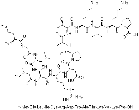 L-Methionylglycyl-L-leucyl-L-isoleucyl-L-cysteinyl-L-arginyl-L-alpha-aspartyl-L-prolyl-L-alanyl-L-threonyl-L-lysyl-L-valyl-L-lysyl-L-proline molecular structure (CAS 1188513-33-8)