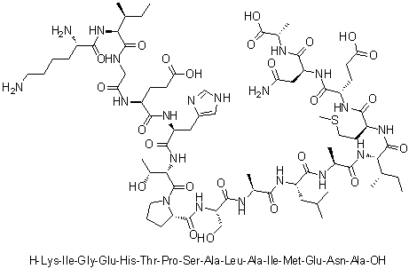 L-Lysyl-L-isoleucylglycyl-L-alpha-glutamyl-L-histidyl-L-threonyl-L-prolyl-L-seryl-L-alanyl-L-leucyl-L-alanyl-L-isoleucyl-L-methionyl-L-alpha-glutamyl-L-asparaginyl-L-alanine molecular structure (CAS 1188513-36-1)