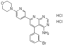 structure of CAS# 1188890-28-9, 5-(3-Bromophenyl)-7-[6-(4-morpholinyl)-3-pyridinyl]pyrido[2,3-d]pyrimidin-4-amine hydrochloride (1:2);ABT 702 dihydrochloride