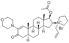 structure of CAS# 1190105-67-9, 1,2-Dehydro-3-oxo Rocuronium Bromide;[(5R,8R,9R,10S,13S,14R,16S,17R)-10,13-dimethyl-2-morpholin-4-yl-3-oxo-16-(1-prop-2-enylpyrrolidin-1-ium-1-yl)-4,5,6,7,8,9,11,12,14,15,16,17-dodecahydrocyclopenta[a]phenanthren-17-yl] acetate;bromide