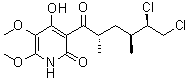 structure of CAS# 119509-24-9, Atpenin A 5;Antibiotic FO 125A5; 3-[(2S,4S,5R)-5,6-Dichloro-2,4-dimethyl-1-oxohexyl]-4-hydroxy-5,6-dimethoxy-2(1H)-pyridinone; FO 125A5