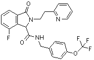 结构式 CAS# 1198117-23-5, 7-氟-2,3-二氢-3-氧代-2-[2-(2-吡啶基)乙基]-N-[[4-(三氟甲氧基)苯基]甲基]-1H-异吲哚-1-甲酰胺