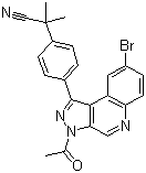 结构式 CAS# 1201643-72-2, 2-(4-(3-乙酰基-8-溴-3H-吡唑并[3,4-c]喹啉-1-基)苯基)-2-甲基丙腈