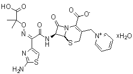 [6R-[6alpha,7beta(Z)]]-1-[[7-[[(2-Amino-4-thiazolyl)[(1-carboxy-1-methylethoxy)imino]acetyl]amino]-2-carboxy-8-oxo-5-thia-1-azabicyclo[4.2.0]oct-2-en-3-yl]methyl]pyridinium inner salt hydrate molecular structure (CAS 120618-65-7)