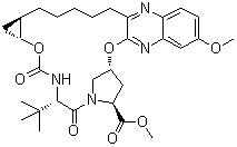 (1aR,5S,8S,10R,22aR)-5-(1,1-Dimethylethyl)-1,1a,3,4,5,6,9,10,18,19,20,21,22,22a-tetradecahydro-14-methoxy-3,6-dioxo-8H-7,10-methanocyclopropa[18,19][1,10,3,6]dioxadiazacyclononadecino[11,12-b]quinoxaline-8-carboxylic acid methyl ester molecular structure (CAS 1206524-84-6)