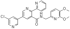 structure of CAS# 1207253-08-4, 5''-Chloro-N-[(5,6-dimethoxy-2-pyridinyl)methyl][2,2':5',3''-terpyridine]-3'-carboxamide;MK 1064
