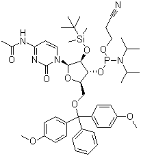 structure of CAS# 121058-88-6, N-Acetyl-5'-O-(4,4-dimethoxytrityl)-2'-O-[(tert-butyl)dimethylsilyl]cytidine-3'-(2-cyanoethyl-N,N-diisopropyl)phosphoramidite;5'-O-DMT-2'-TBDMS-rC(N-Ac)-3'-CEDPA