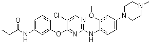 structure of CAS# 1214265-58-3, N-[3-[[5-Chloro-2-[[2-methoxy-4-(4-methyl-1-piperazinyl)phenyl]amino]-4-pyrimidinyl]oxy]phenyl]propanamide