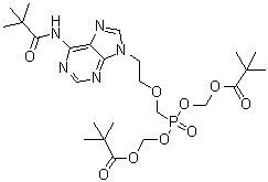2,2-Dimethylpropanoic acid 1,1'-[[[[2-[6-[(2,2-dimethyl-1-oxopropyl)amino]-9H-purin-9-yl]ethoxy]methyl]phosphinylidene]bis(oxymethylene)] ester molecular structure (CAS 1215101-40-8)
