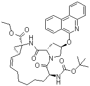 (2R,6S,12Z,13aS,14aR,16aS)-6-[[(1,1-Dimethylethoxy)carbonyl]amino]-1,2,3,6,7,8,9,10,11,13a,14,15,16,16a-tetradecahydro-5,16-dioxo-2-(6-phenanthridinyloxy)-cyclopropa[e]pyrrolo[1,2-a][1,4]diazacyclopentadecine-14a(5H)-carboxylic acid ethyl ester molecular structure (CAS 1216941-72-8)