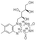 结构式 CAS# 1217461-14-7, 核黄素-2,4,4a,10a-<sup>13</sup>C<sub>4</sub>-1,3-<sup>15</sup>N<sub>2</sub>