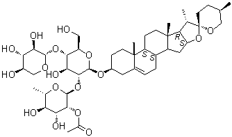(3beta,25R)-Spirost-5-en-3-yl O-2-O-acetyl-6-deoxy-alpha-L-mannopyranosyl-(1→2)-O-[beta-D-xylopyranosyl-(1→4)]-beta-D-glucopyranoside molecular structure (CAS 1220707-33-4)