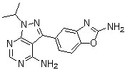 structure of CAS# 1224844-38-5, INK-128;3-(2-Amino-5-benzoxazolyl)-1-(1-methylethyl)-1H-pyrazolo[3,4-d]pyrimidin-4-amine