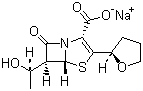 结构式 CAS# 122547-49-3, 法罗培南钠; (+)-(5R,6S)-6-[(R)-1-羟基乙基]-7-氧代-3-[(R)-2-四氢呋喃基]-4-硫杂-1-氮杂双环[3.2.0]庚-2-烯-2-羧酸钠